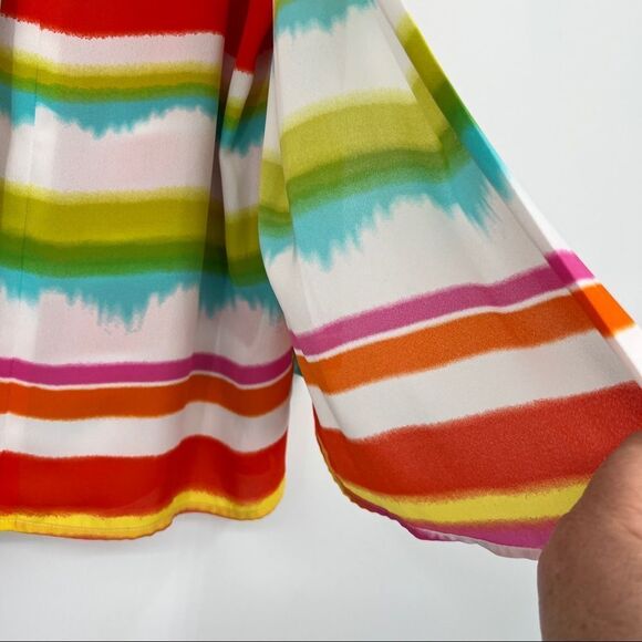 New Directions Striped Colorblock Pink Orange Back Slit Cape Sleeveless Tank Top - Picture 7 of 10